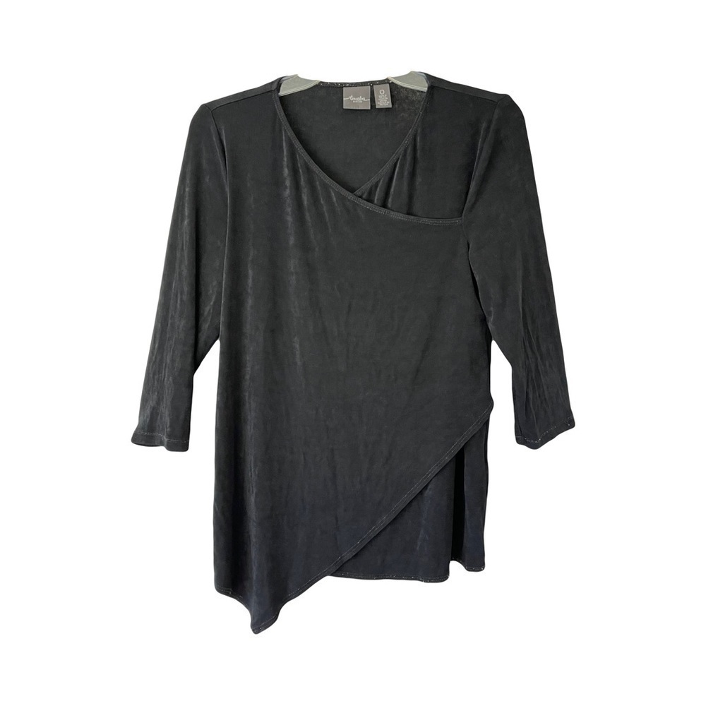 Chico’s Travelers | Black 3/4 Sleeve Surplice Wrap Top, Size 0 (Small)